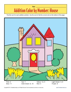 Multiplication Coloring Sheets on Addition Color By Number     House   Math Worksheets