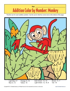 Multiplication Coloring Sheets on Addition Color By Number     Monkey   Math Worksheets