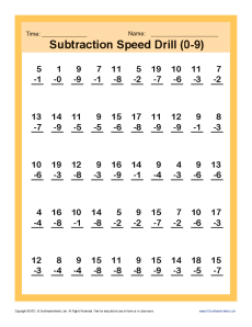 Subtraction Speed Drill 0-9 | Kindergarten, 1st Grade Math Worksheets