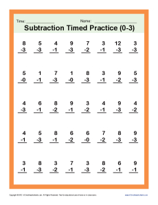 Subtraction Timed 0-3 | Kindergarten, 1st Grade Math Worksheets