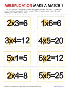 Matching | Printable Multiplication Facts Worksheets for math practice