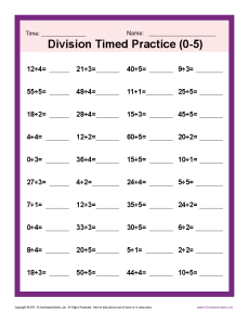Division Timed Drill 0-5 | Printable Math Worksheets