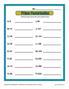 Prime Factorization | 4th Grade Prime Factor Worksheets