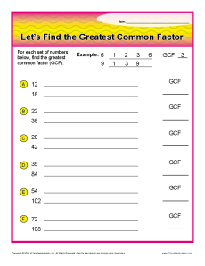 Greatest Common Factor | 6th Grade Factor Worksheet Problems